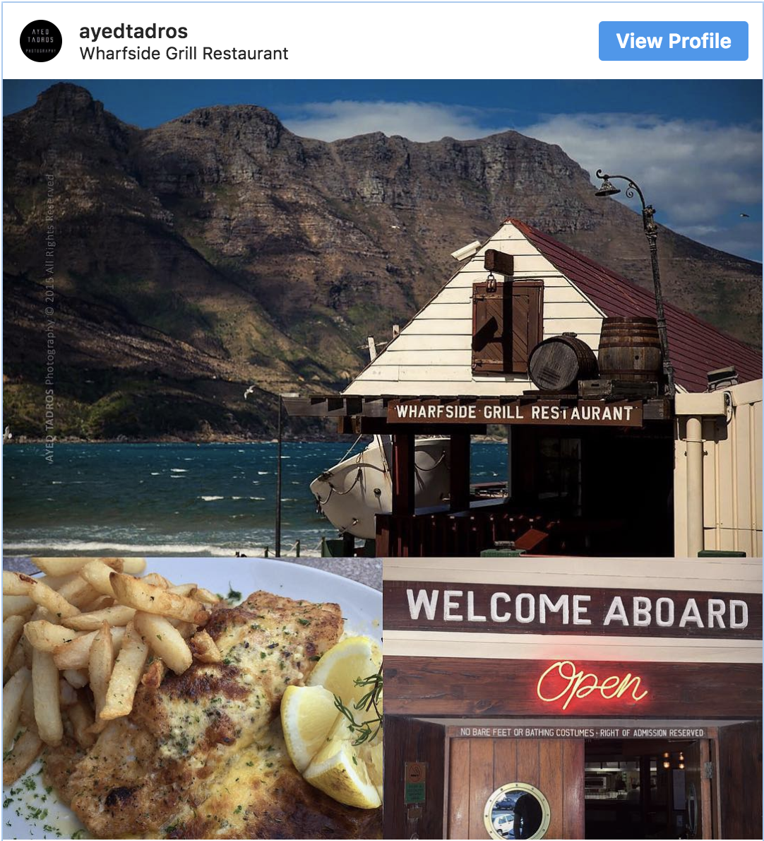 Recommendation: <a href="http://www.marinerswharf.co.za/directions.php">Wharfside Grill</a>, Hout Bay